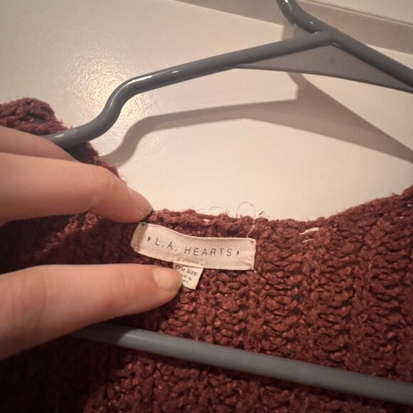 LA Hearts | Oversized Cable Knit Cardigan | Maroon Pink | One Size - Picture 4 of 4